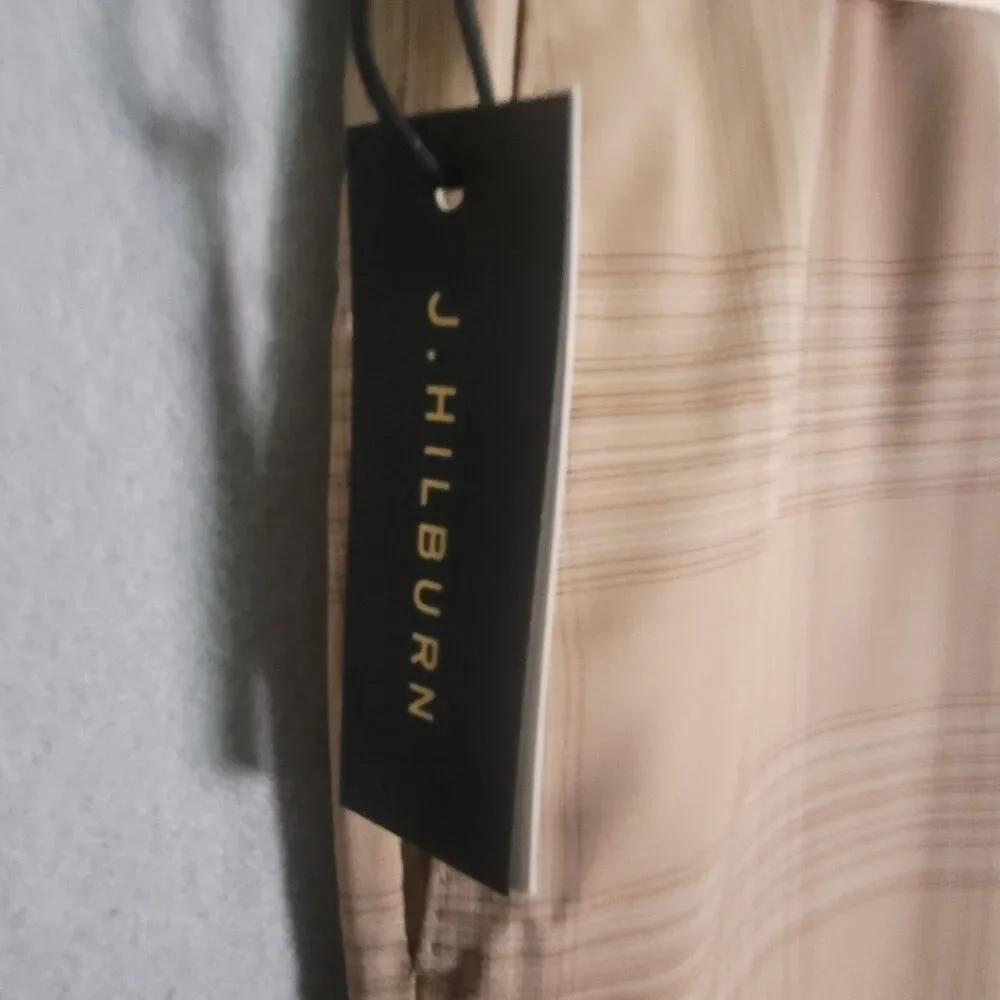 NWT J Hilburn Pants Mens 40x28 Tan Brown Plaid Business Casual Wool Trousers - Picture 5 of 11
